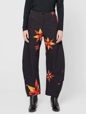 RUTI Barrel Leg Pants Sz 1 Jill Fire Fairisle Print Relaxed Fit Lagenlook Artsy